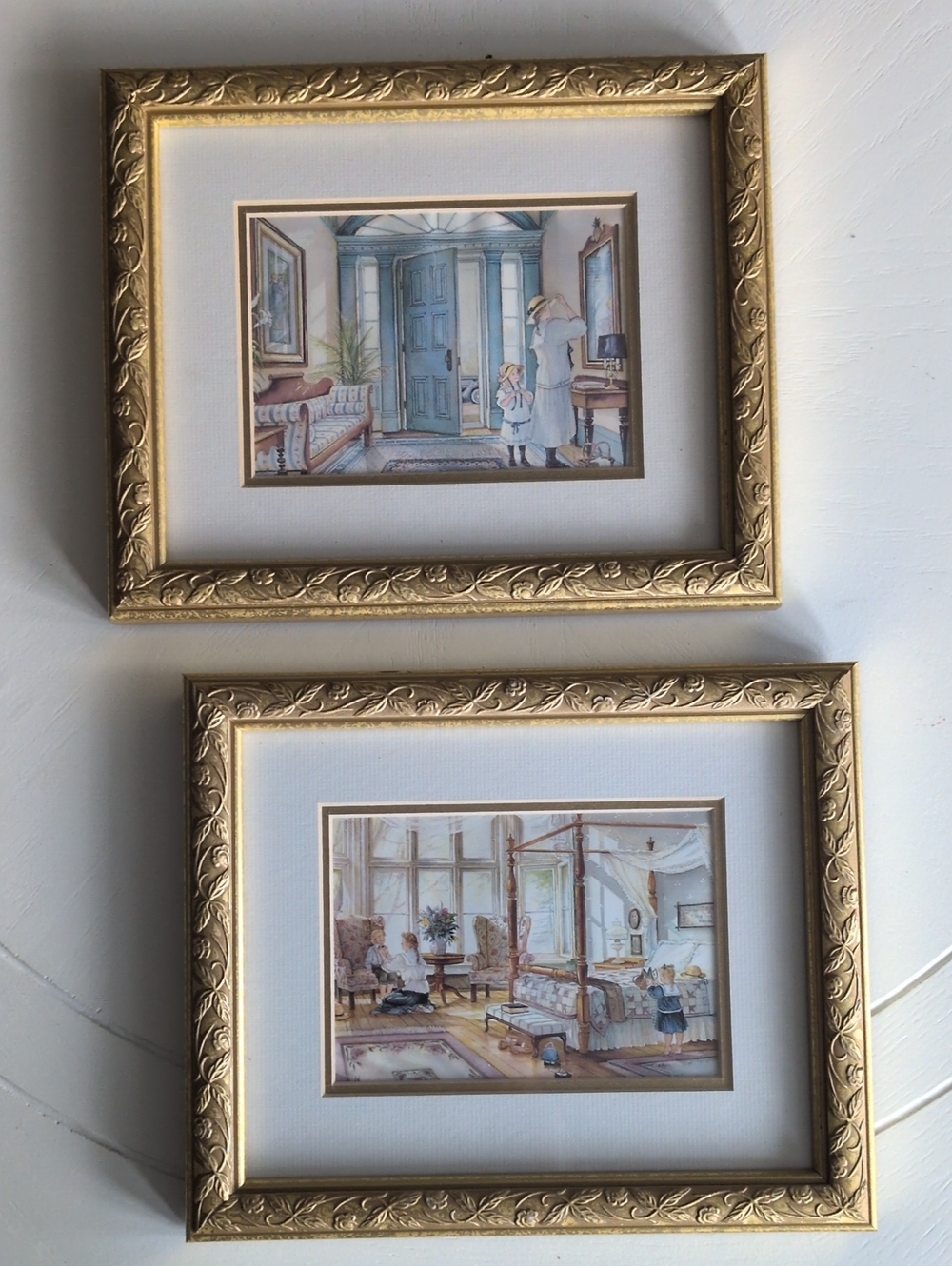Gold Framed Home Art Prints - Vintage Interior Scenes (Set of 2)